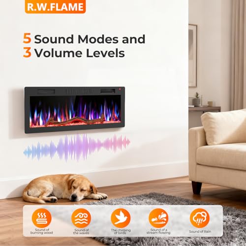 Image of R.W.FLAME 42 inch Recessed and Wall Mounted Smart Electric Fireplace, Alexa /WiFi Enabled, APP Control with Multiple Sound Modes, Remote Control with Timer, Adjustable Flame Colors and Speed