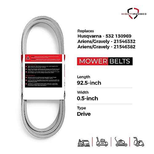 Image of 532130969 592855201 130969 Craftsman Drive Belt Replacement, 92.5 inch, Heavy-Duty, Durable, Aramid Cord, Replacement Belt for AYP Husqvarna YTH24V48 YTH2348 532 13 09-69