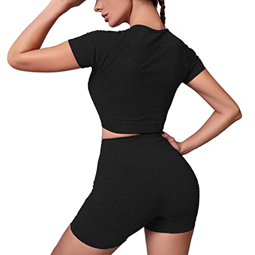 Roupas de treino para mulheres 2 peças com nervuras sem costura crop tank cintura alta conjuntos de