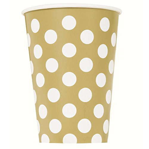 Unique Polka Dot Party Paper Cups, 12 Oz, Gold