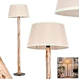  Lampadaire Bassagoda, lampadaire moderne en bois/métal/tissu naturel/noir/beige, luminaire design scandinave avec abat-jour rond (Ø 45,5cm) et interrupteur à pied, hauteur 145cm, E27, sans ampoules