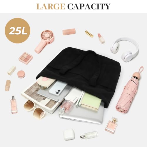 Image of Large Canvas Tote Bag for Women, Beach Bag with Zipper, Utility Tote Bag with 3 Front Pockets, Weekender Pool Bag