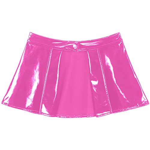ACSUSS Women Shiny Leather Cover-Up Skirt Patent Look Mini Skirt High Waist Open Front Mini Skirts3