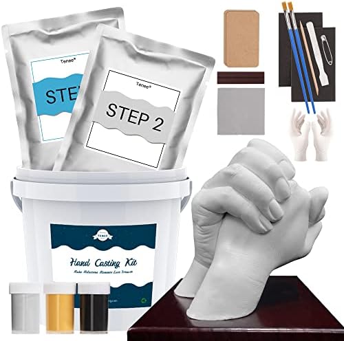 Hand Casting Kit Couples & Hand Molding Kit for Adults, Keepsake Hand Mold Kit Couples for Holiday Activities, Wedding, Friends Couples Gifts - 3 Paint (Black, Gold, Silver) & with Base & Card Stand