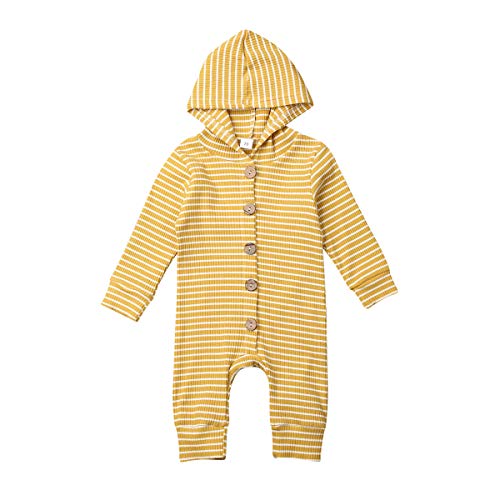 Newborn Baby Boy Girl One Piece Rompers Long Sleeve Organic Rompers Jumpsuits Pajamas Sleeper Overall Toddler Clothes (Yellow Hooded, 3-6 Months)