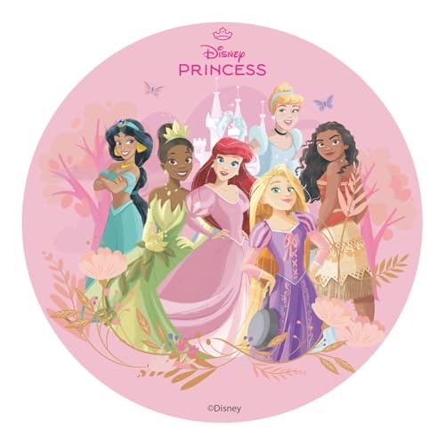 Dekora, Princesses Disney Disque Azyme, Décoration Comestible pour Gâteau d'Anniversaire, Rond Cake Topper 20 CM