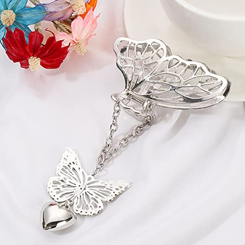 AKOAK Pinza para el cabello con colgante en forma de mariposa y corazón de aleación plateada 1 unidad miniatura 3