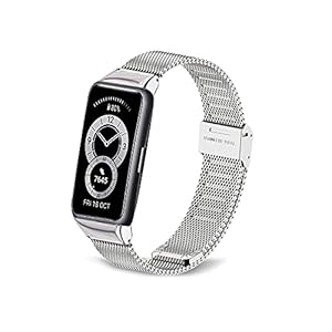 Rosok Armband Kompatibel mit Huawei Band 6 / Honor Band 6, Mesh Gewebte Edelstahl Metall Uhrenarmband Ersatzband für Honor Band 6 / Huawei Band 6 – Silber