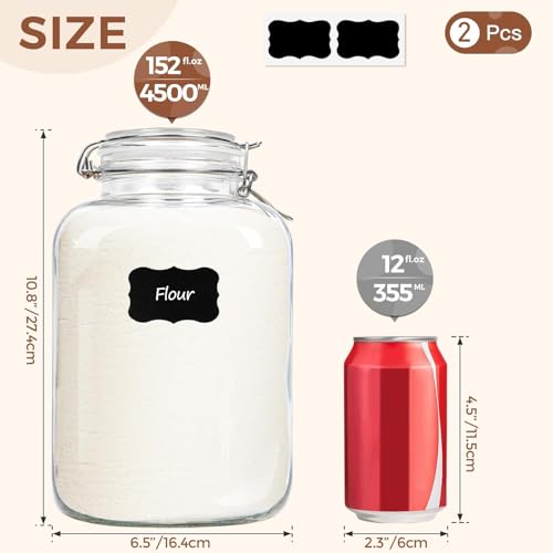image for ComSaf Rice Container 152oz, Flour Sugar Storage Containers, Glass Jar