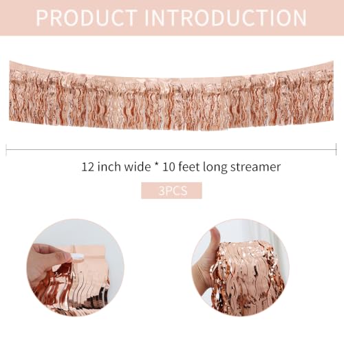 Image of BEISHIDA 3 Pack Rose Gold Wavy Foil Fringe Garland 30ft Tinsel Wall Decor
