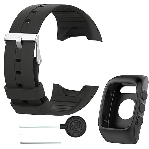Correa de repuesto de silicona + funda para reloj Polar M400 M430, correa de repuesto de silicona suave, correa deportiva compatible con Polar M400 M430 GPS Smart Watch, funda protectora, Large,
