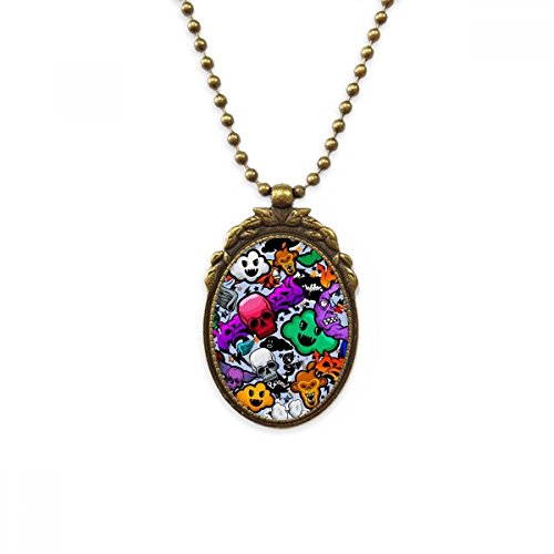 Collier vintage laiton pendentif crâne coloré bijoux rétro DIYthinker