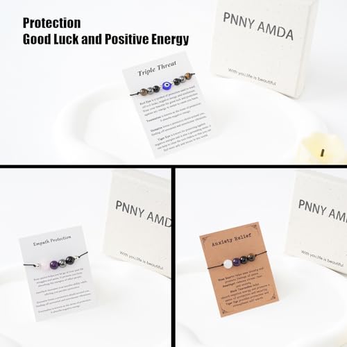 PNNY AMDA Protection Bracelets for Women: Black Obsidian Tourmaline Hematite Evil Eye Beaded Bracelets – Anxiety Bracelet for Women Men Courage Gifts — view 4