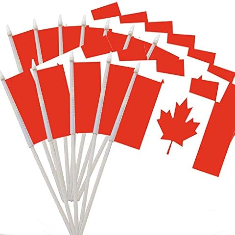 Pack of 12 Canada Stick Flag 5.5 x 8 inch, Canadian National Small Mini Flags with White Soild Pole -Festival Events HandHeld Flag (1 Dozen) Cover