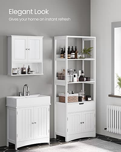 Vasagle Bathroom Storage Cabinet, Freestanding Linen Tower, Tall Bookcase With 3 Open Shelves, 1 Large Drawer, 12.8 X 23.6 X 60.6 Inches, For Entryway, Kitchen, Study, White Ubbc67Wt #TOP4
