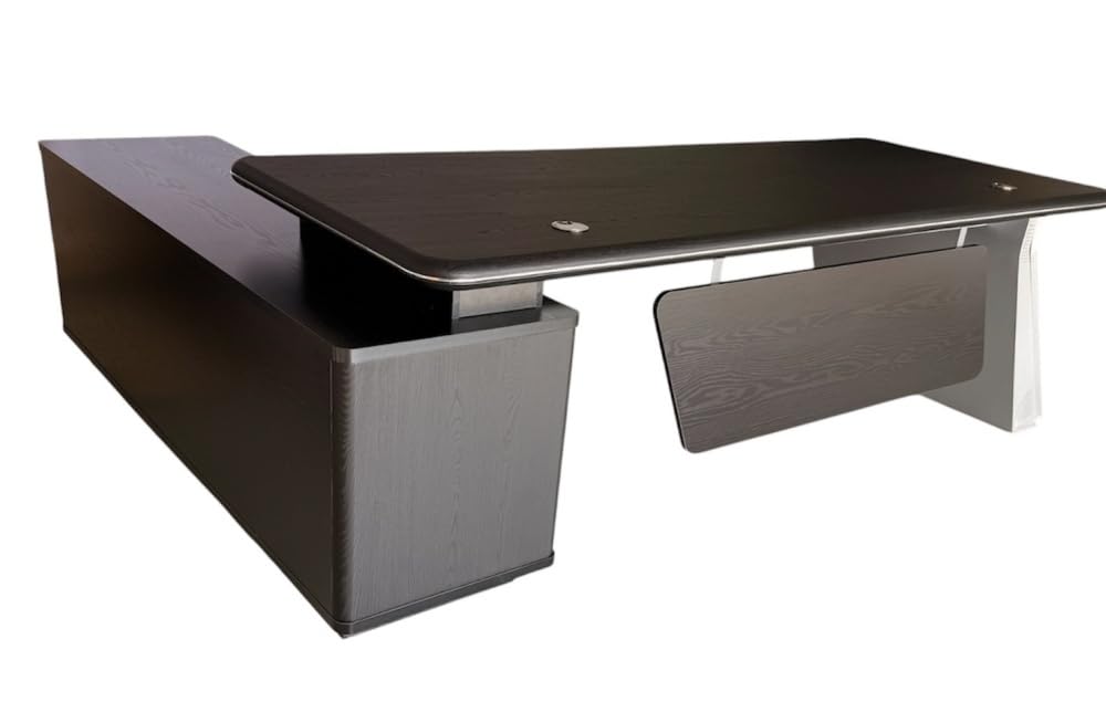 Jet-Line Chef Porto - Scrivania angolare da ufficio, 220 x 180 x 75 cm, con credenza e gestione dei cavi, colore: nero