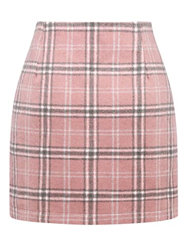 Image of IDEALSANXUN Womens High Waist Plaid Skirt Bodycon Pencil Wool Mini Skirts
