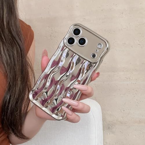 RNOZX For iPhone17 Pro�p�����P�[�X �X�g���C�v�E�F�[�u���b�L���H �J�[������J�o�[�iFor iPhone17 Pro/�V���o�[�j