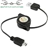 Cable USB retráctil de carga y datos Mini-USB compatible con Motorola Active W450 - Bali - Buzz+ IC602 - Deluxe IC902 - i335 - i425 - K1 KRZR - K1m KRZR - L6 - Moto VE240 6