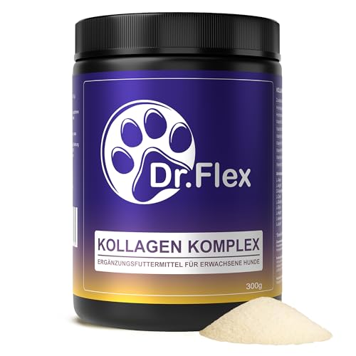 Dr. Flex Kollagen B‑Komplex Pulver für Hunde, Hochdosiert für Gelenke, Knorpel, Muskeln Vitalität mit Rinder Meereskollagen, Glucosamin, Hyaluronsäure essenziellen Vitaminen