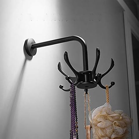 Kelelife Towel Robe Hook, Wall Mounted 5 Swivel Hook Coat Clothes Hanger, Black Matte Cover