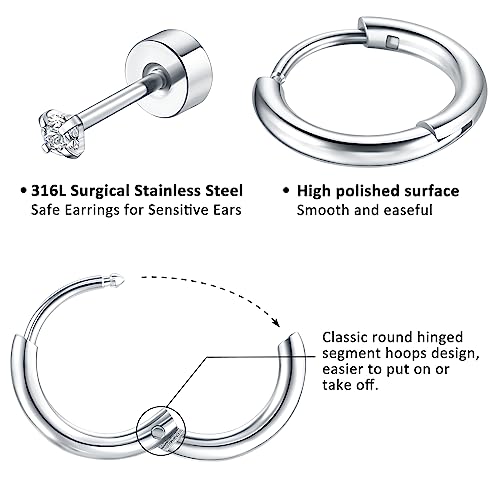 Funtopia 32 Pcs Earrings Set For Multiple Piercing, 316L Surgical Steel Silver Tiny Stud Earrings Small Hoop Earrings, Cz Helix Cartilage Flat Back Earrings For Men Women Girls #TOP2