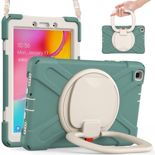 Coque Galaxy Tab A 8.0 2019 antichoc pour enfant avec poignée rotative et bandoulière vert