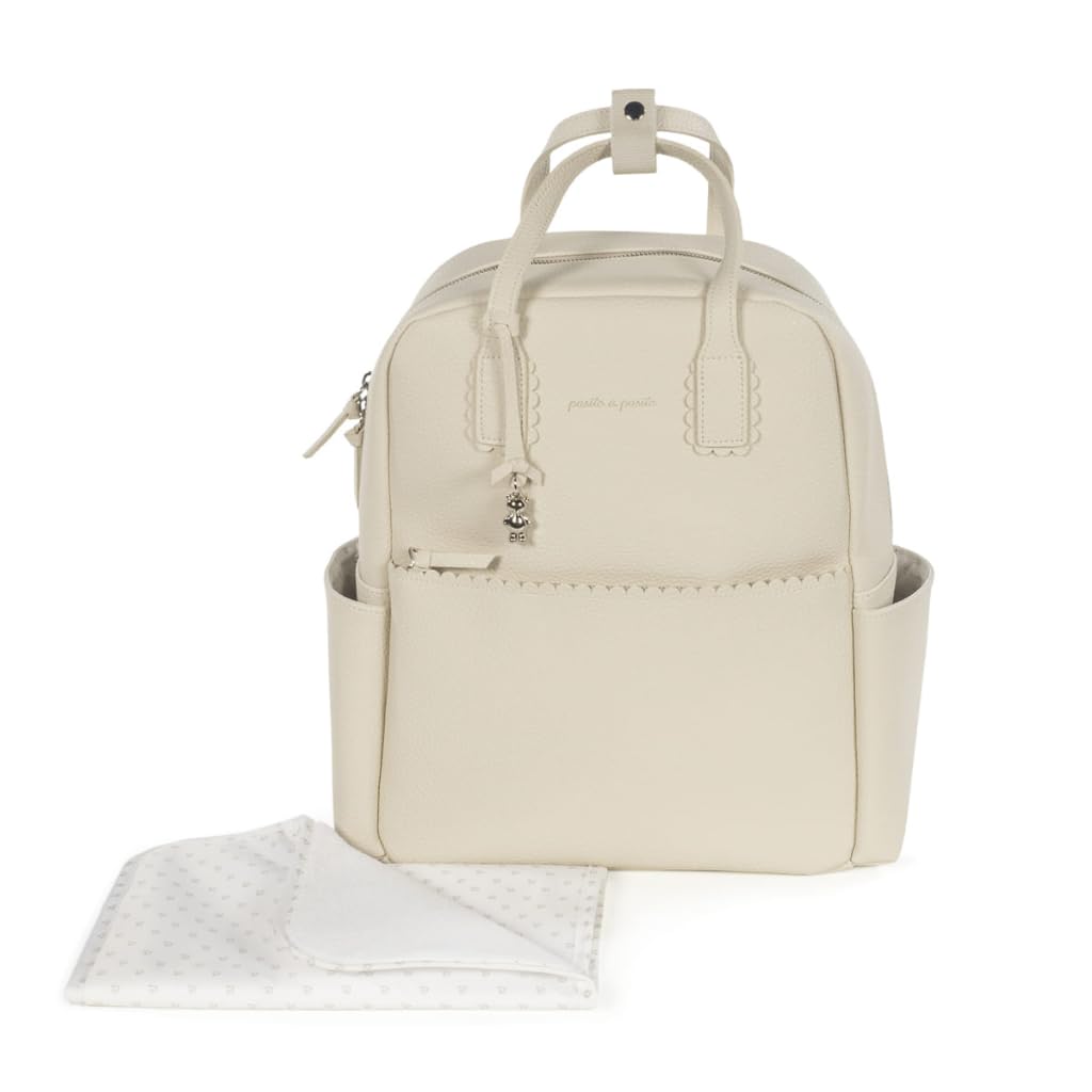 Zaino con fasciatoio passeggino nascita Modello ICON in simil pelle lavabile in lavatrice a 30° in varie colorazioni. Borsa fasciatoio nascita per passeggino (Crema)