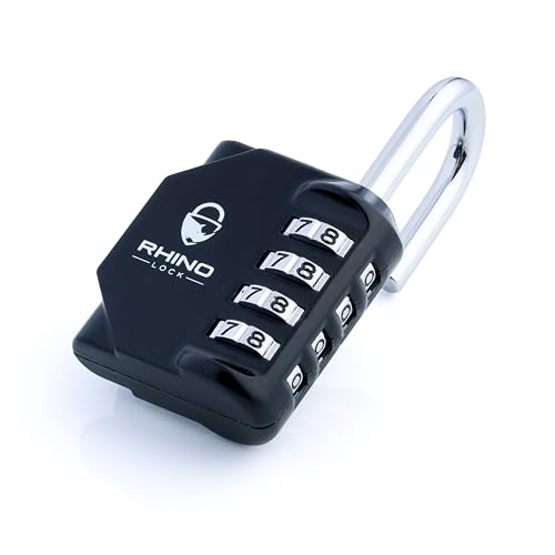 Rhino Lock Secure Lock (6mm Gym Edition) - Black 4 Digit Combination Padlock for Gym School & Work Lockers (Black - Gym Edition)