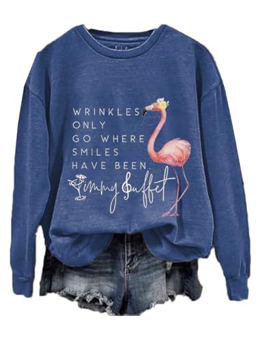 Maxmai Vintage Wrinkles Only Go Where Smiles Have Been Sweatshirt, Long Sleeve Casual Crewneck Fashion Sweatshirts for Women Blue