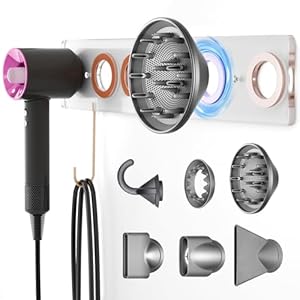 6-in-1 Magnetische-Wandhalterung für Dyson Supersonic Haartrockner (HD15/HD08/Vorherige Modelle) -5 Magnetische Ringe, Fönhalter ohne Bohren, Zubehör Halterung, 2-Wege-Installation (Transparent)