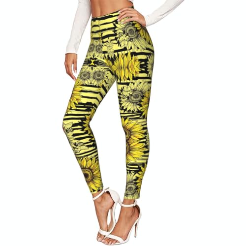 Pantalon de yoga pour femme à motif tournesol qui galbe la silhouette sans serrer