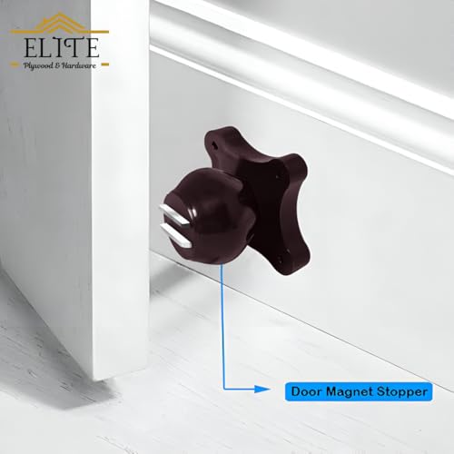 Image of Elite Heavy Duty Wall Mounted Magnetic Door Stopper Catcher, Size 5 Number, for Main Door, Bed Room Door, and All Other Type Doors Protection, Pack of 4 (Brown)