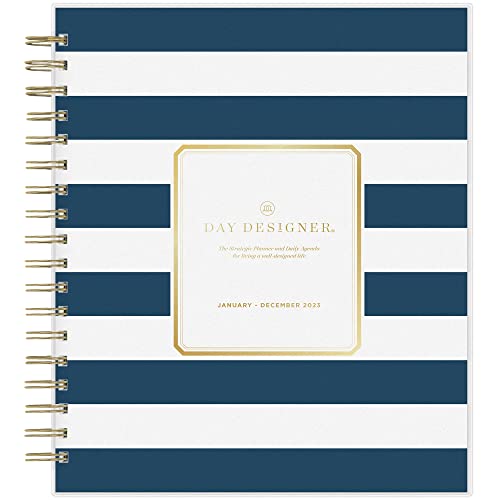 Day Designer Daily/Monthly Planning Calendar, 8" X 10", Navy Stripe Frosted, January To December 2023, 103622 #TOP27
