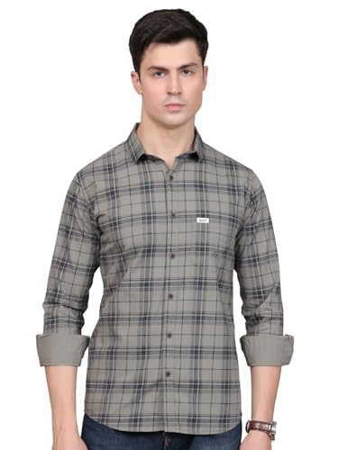 Image of Majestic Man Stylish Slim Fit Cotton Spread Collar Checked Casual Shirt