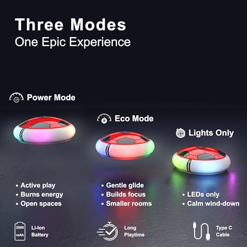 Image of Mirana Air Football Smart Toy for Kids | 3-Mode USB Type-C Rechargeable Hover Ball | Indoor Electric Hoverball with LED Lights | Birthday Gift for Boys & Girls 2 3 4 5 6 7 8 9 10 Years (Red)