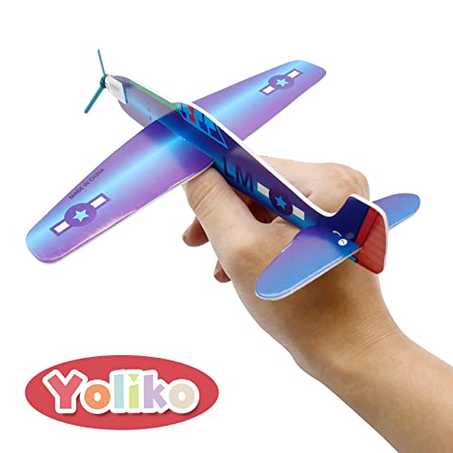 Yoliko 24 Pack Glider Planes - 8" Foam Airplane For Kids, Party Favor Airplanes, Carnival Prizes, Airplane For Birthday, Outdoor Flying Toys Paper Airplane Kits For Kids Boys Girls Valentines Gifts #TOP4