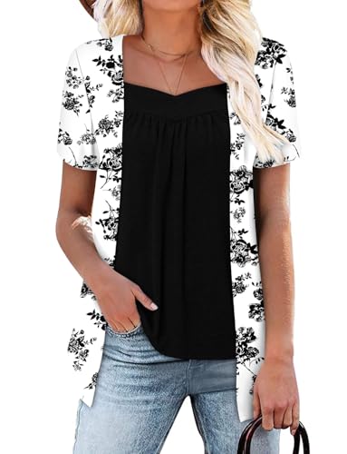ONLYSHE Womens Shirts Cute Summer Lightweight Tunic Flowy Tops Short Sleeve Blouse Dressy Casual