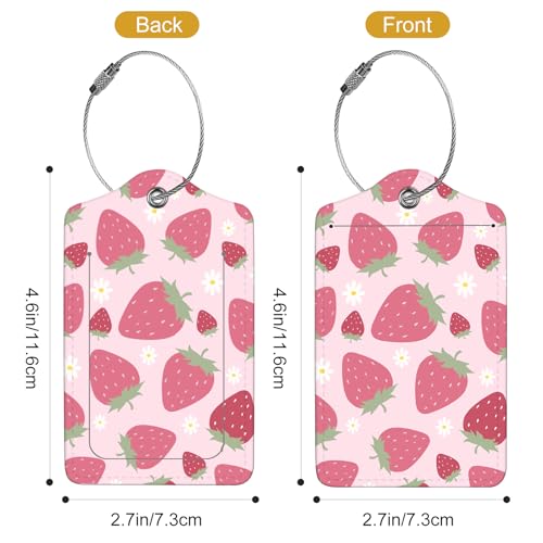 2Pack Luggage Tags for Suitcases, Cute Unique Pu Leather Cruise Luggage Tag with Privacy Cover ID Label Address Card and Metal Ring Suitable for Women Men Kids Travel Bag Pink Strawberry3