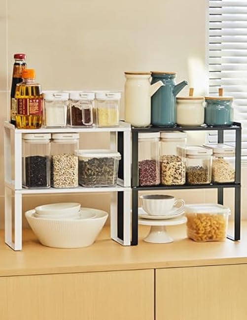 Spice Rack,Spice Rack,Metal Kitchen Storage Shelves Countertop Organizers, Shelf Risers, Stackable(white)