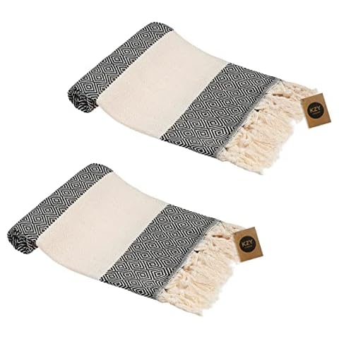 Turkish Hand Towel Set of 2 - Black Hand Towel for Kitchen and Bathroom - 50x100cm, 20x40 Inches - Prewashed Absorbent Peshtemal Decorative Towel for Face, Hand, Hair, Yoga, Gym, Dishcloth, Tea Towel Cover