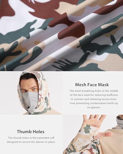 Image of FISHEAL Men's Performance Fishing Hoodie Shirt - UPF 50+ UV Sun Protection Long Sleeve Shirts with Mesh Face Mask