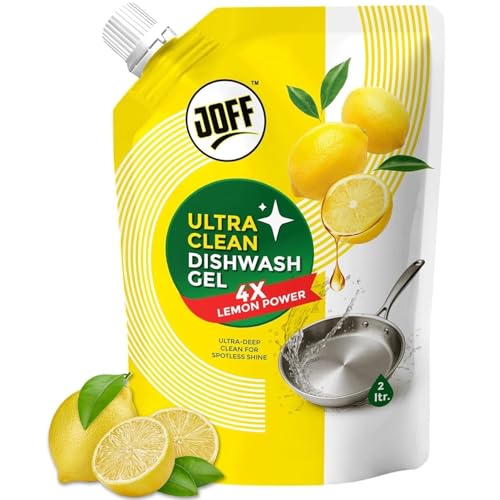 Joff Dishwash Liquid Gel 2 Litre Refill Pouch | Lemon Citrus Formula | Removes Tough Grease & Oil | Leaves No Residue | Concentrated Dish Cleaning Soap | Large Refill Pack