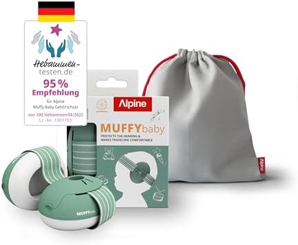 Alpine Muffy Baby Gehörschutz Kopfhörer, 23dB, bis 4 Jahre, Grün | Verstellbares ANTI-SLIP-Kopfband für sicheren Halt. In Deutschland auf Sicherheit getestet. Lärmschutz für Babys&