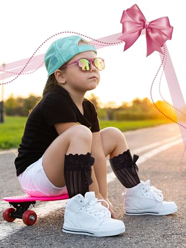 4 Pairs Little Girl Knee High Socks Kids Lace Long Socks with Bow Ruffle for The First Communion 5-12 Years Old4