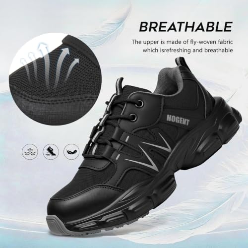 Image of Hogent Steel Toe Shoes for Men Women - Non Slip & Lightweight Work Shoes | Shock Absorption Cushion Sole, Breathable Safety Shoes, Ideal for Construction, Warehouse, Kitchen Work, Food Service
