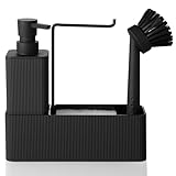 Spülmittelspender Küche Schwarz mit Seifenspender Spülbürste Schwamm Spültuchhalter, Seifenspender Küche Set, Spülbecken Organizer Schmal für Küchen Bad (Schwarz)
