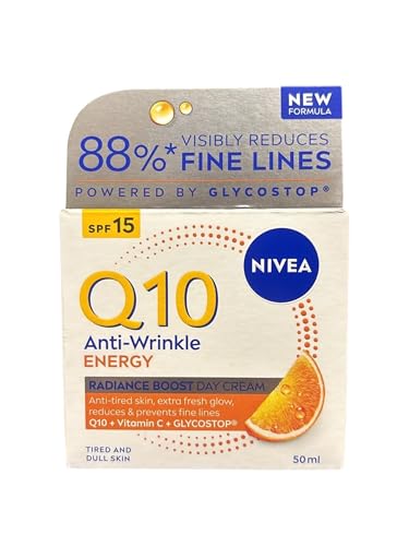 NIVEA Q10 Energy - Crema de día FPS15 (1 x 50 ml), crema antiarrugas enriquecida con pura Q10 y vitamina C, crema antiedad para una tez radiante, crema facial energizante para aburrido y
