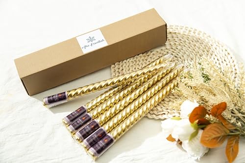 Aha Essentials - Spiral Wax Taper Candles Unscented Candlesticks Twisted Candles for Home, Wedding, Dinner Table | Pack of 6 Candle Sticks(Gold)