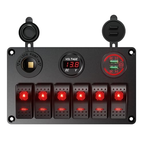Waterproof Marine Boat Roker Switch Aluminum Panel 6 Gang